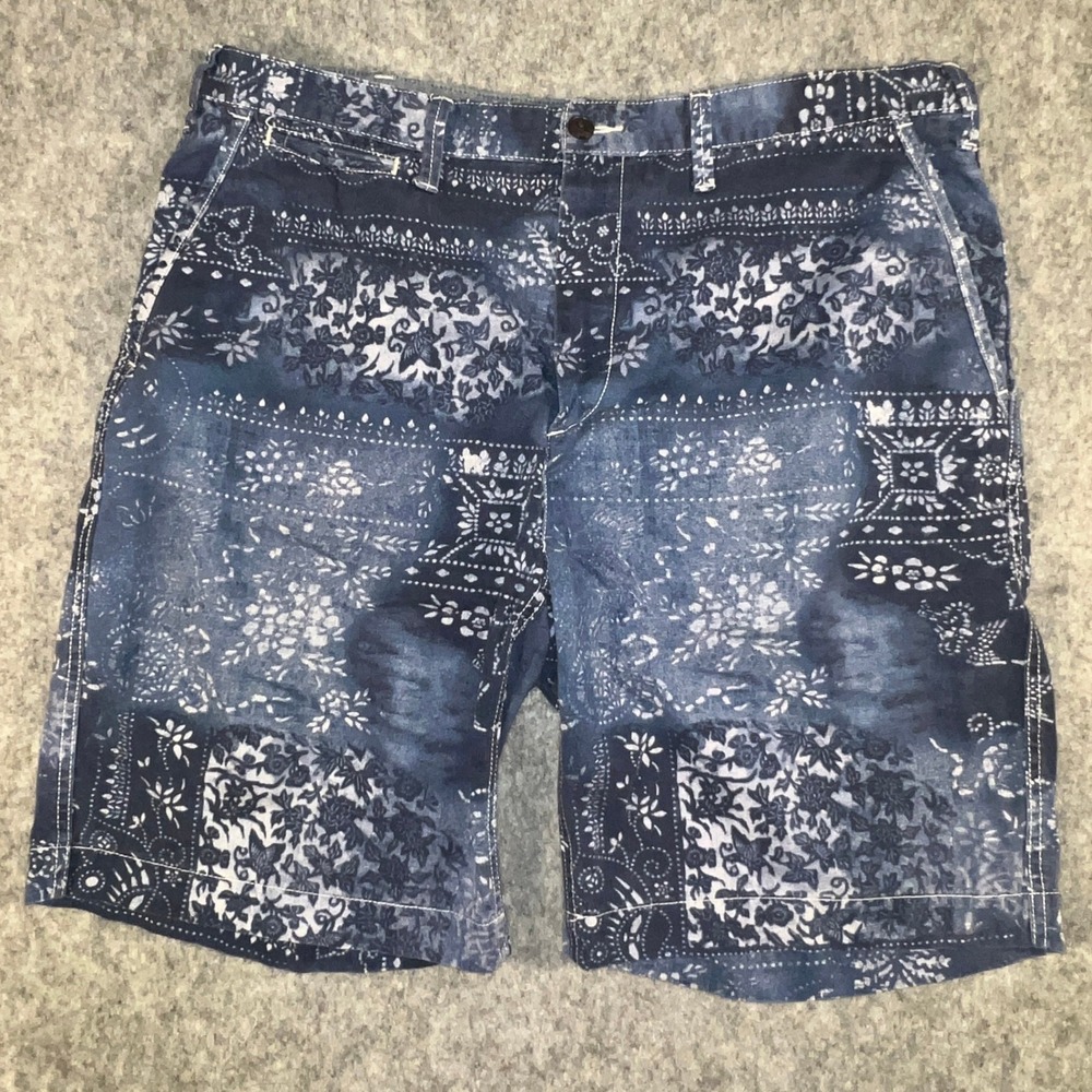 Polo Ralph Lauren Men's Blue Patchwork Bandana Relaxed Fit Shorts 38 Indigo